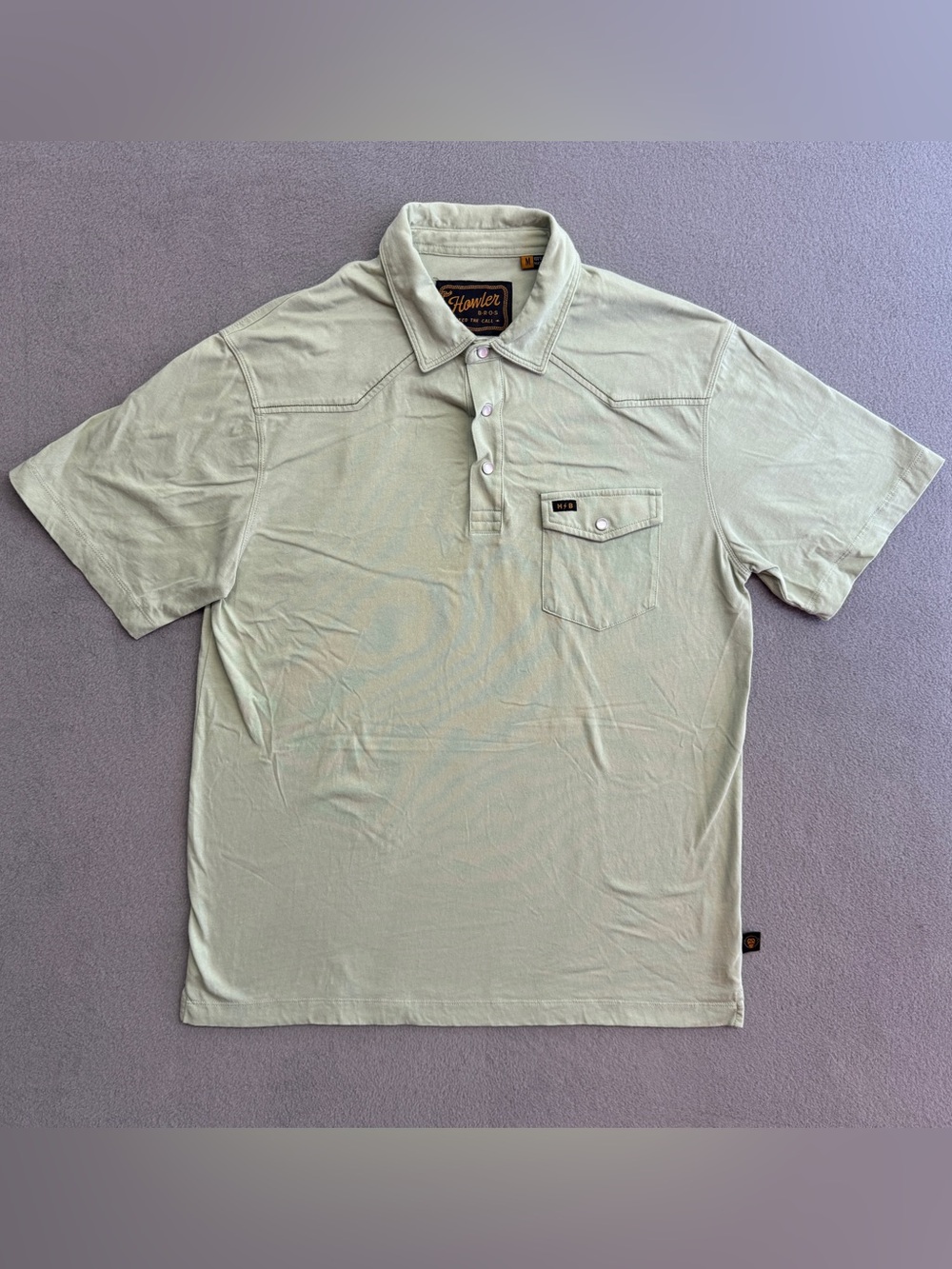 Howler Brothers Ranchero Polo Medium Men's Pearl Snap Short Sleeve Western Green